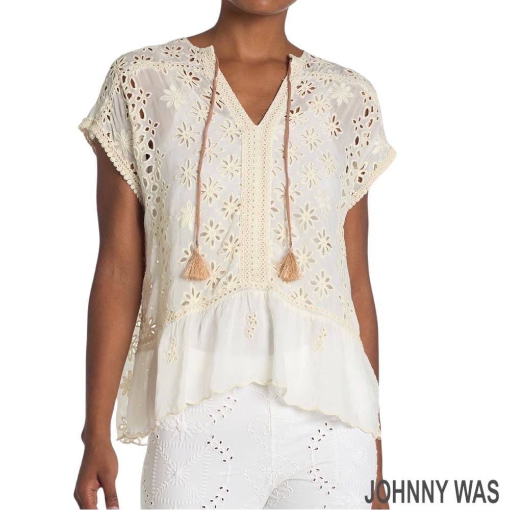 Johnny Was **NWT** Leith Lace Eyelet Top in Natural